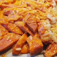 Skolans korv stroganoff med ris