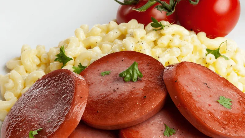 Stuvade makaroner och falukorv