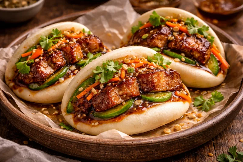 Bao buns med fläskkött och smakrik hoisinsås