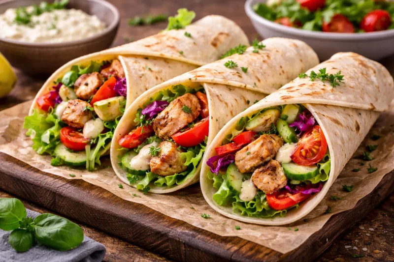 Kycklingwraps med Färska Grönsaker och Yoghurtsås