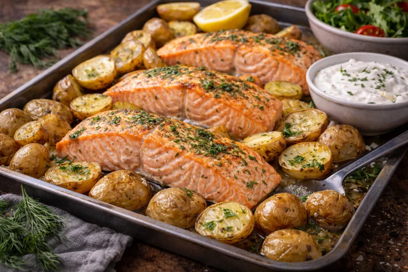 Ugnsbakad lax med potatis och kall sås – En smakrik klassiker