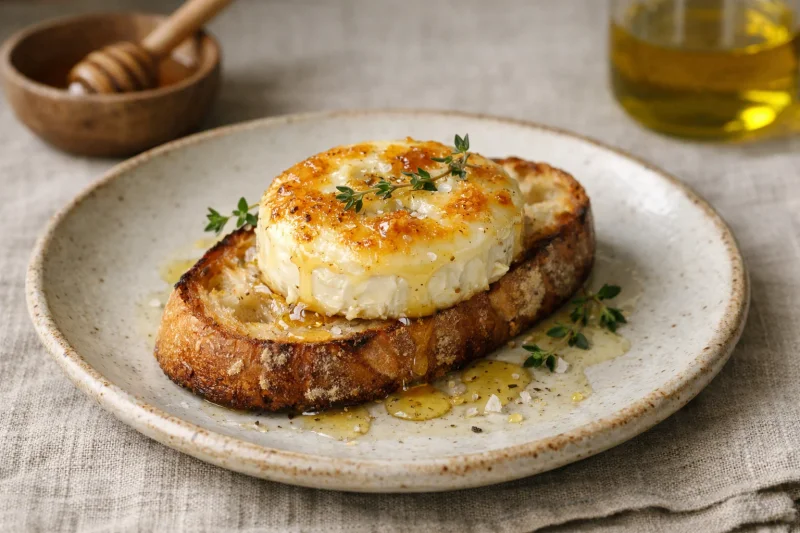 Gratinerad chèvre på toast med honung