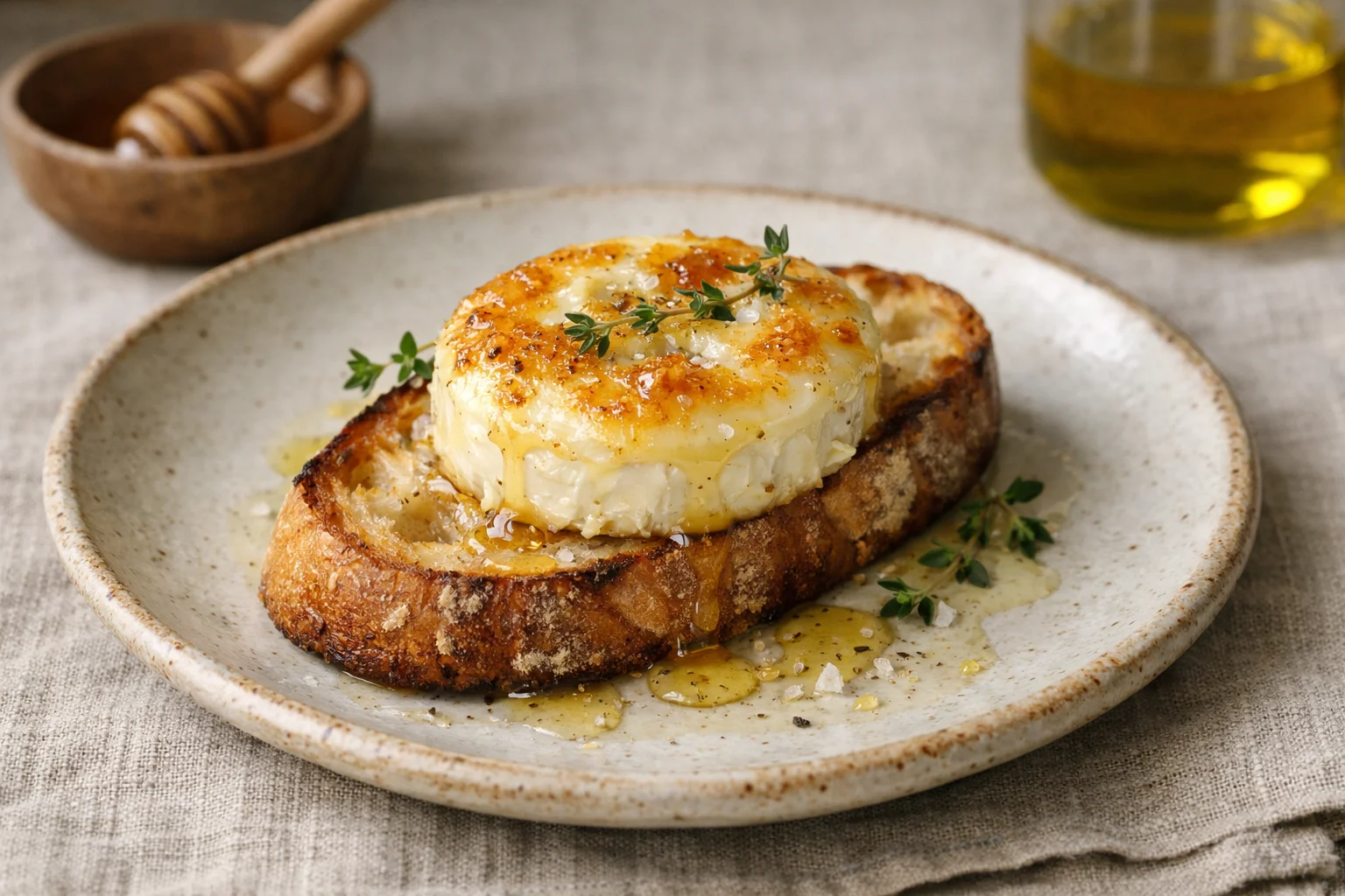 Gratinerad chèvre på toast med honung