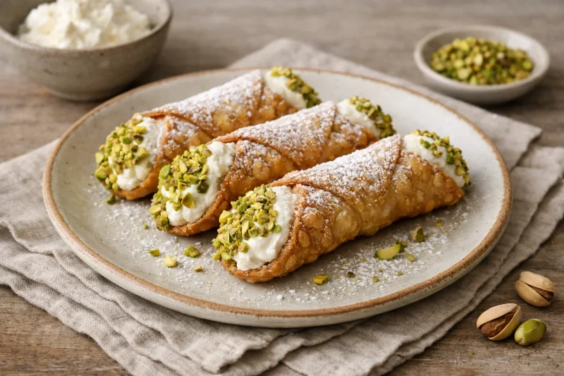 Klassiska italienska cannoli – recept med ricotta och pistasch