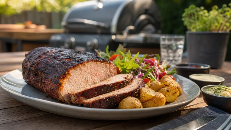 Helgrillad fläskkarré - Low and slow - på grillen