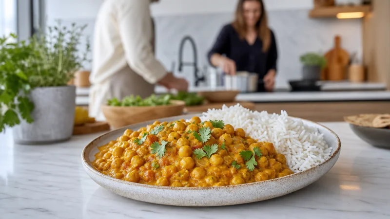 Vegansk Indisk kikärtsgryta med ris