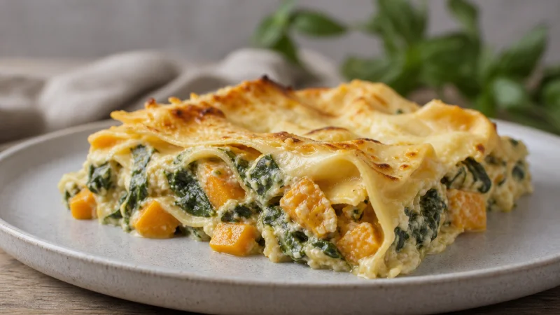 Krämig pumpalasagne med spenat och ricotta